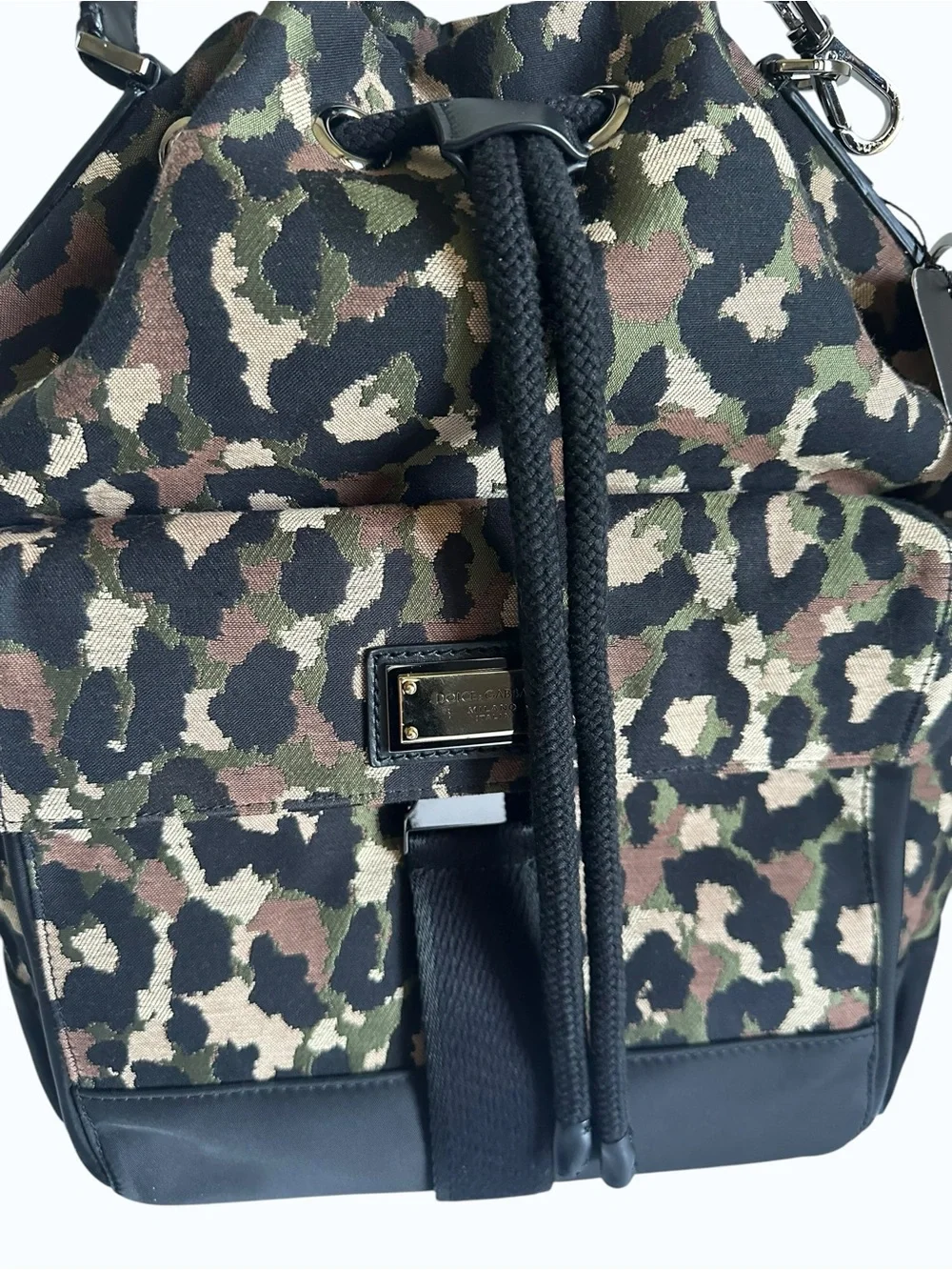$2900 NWT Dolce & Gabbana Leopard Camouflage Jacquard Bucket Bag Backpack